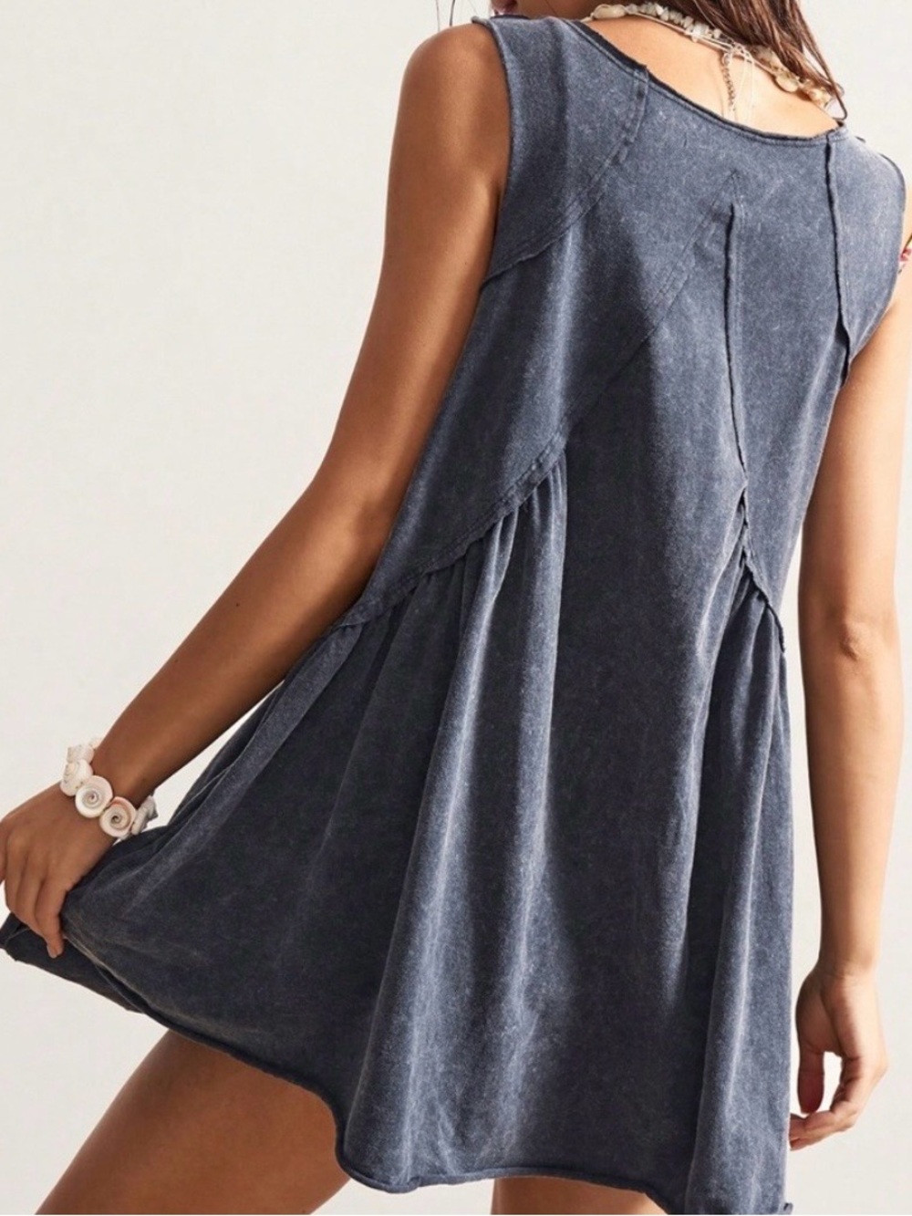 Boho  V-Neck Loose Knit Short Dress Gray - Picture 2 of 3